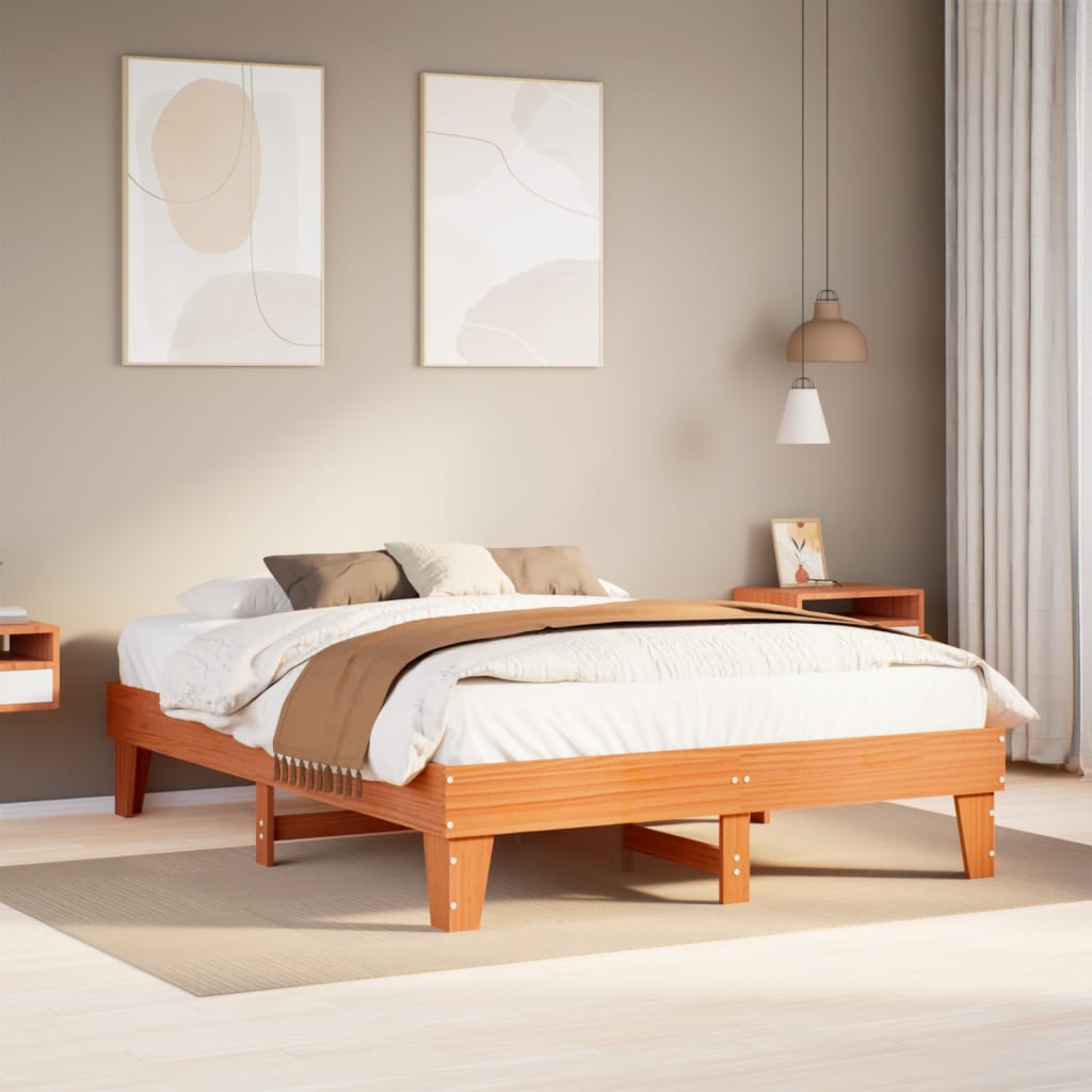 Bedframe Wax Brown 140x200cm Solid Wood Pine - Decor Base
