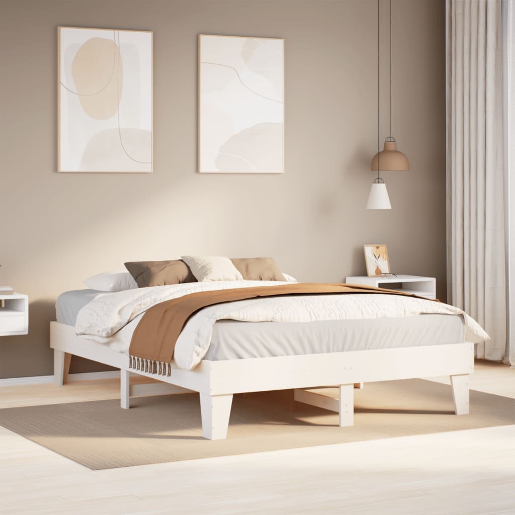 Bedframe White 140x190cm Solid Wood Pine - Tyrell & Tyrell