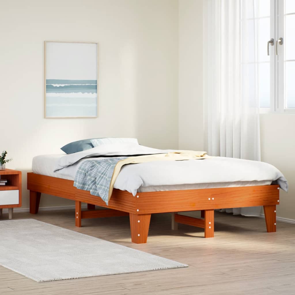 Bedframe Wax Brown 135x190cm Double Solid Wood Pine - Merkel Designers