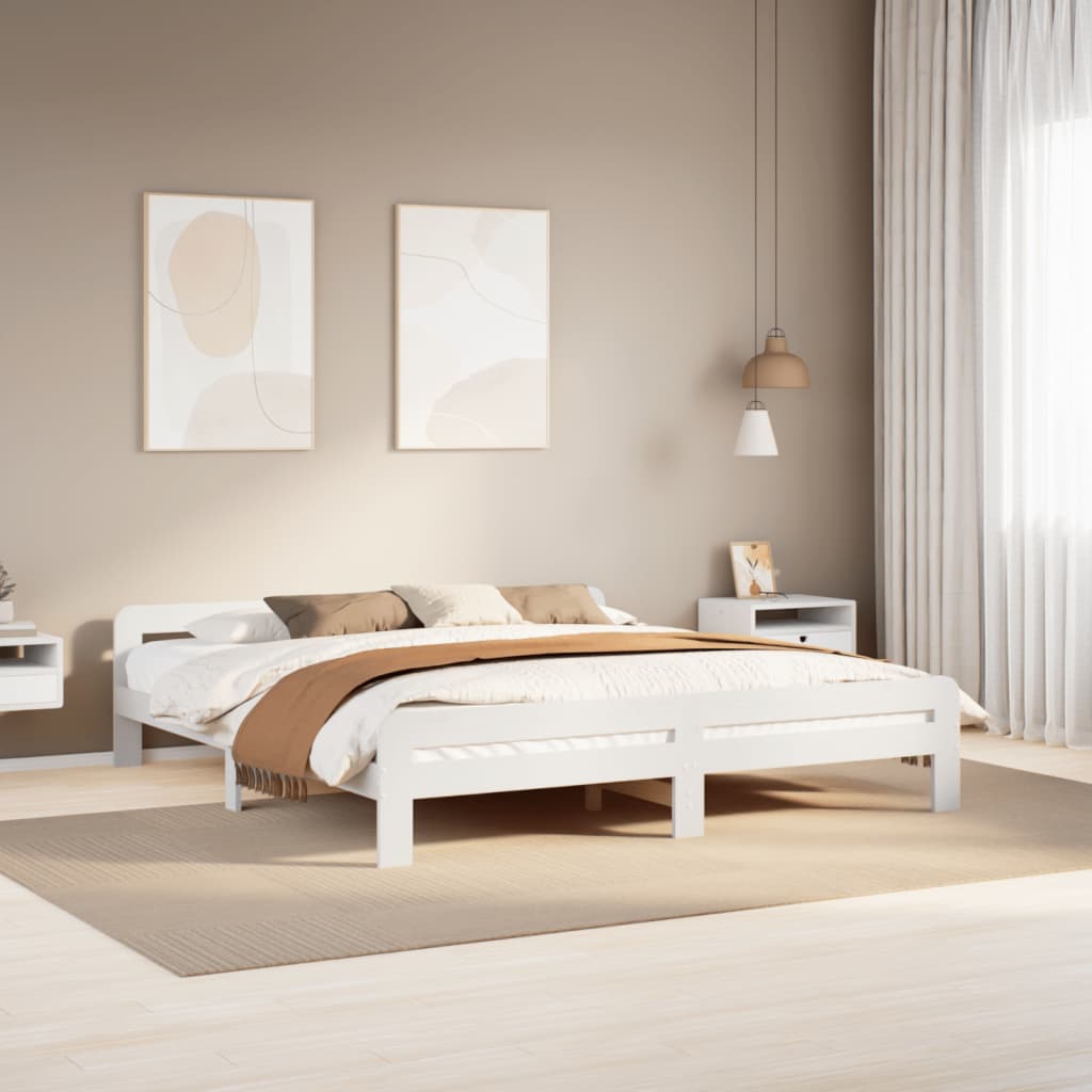 Bedframe White 200x200cm Solid Wood Pine - Sid & Sam