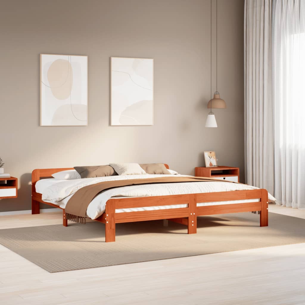 Bedframe Wax Brown 180x200cm Super King Size Solid Wood Pine - Sid & Sam