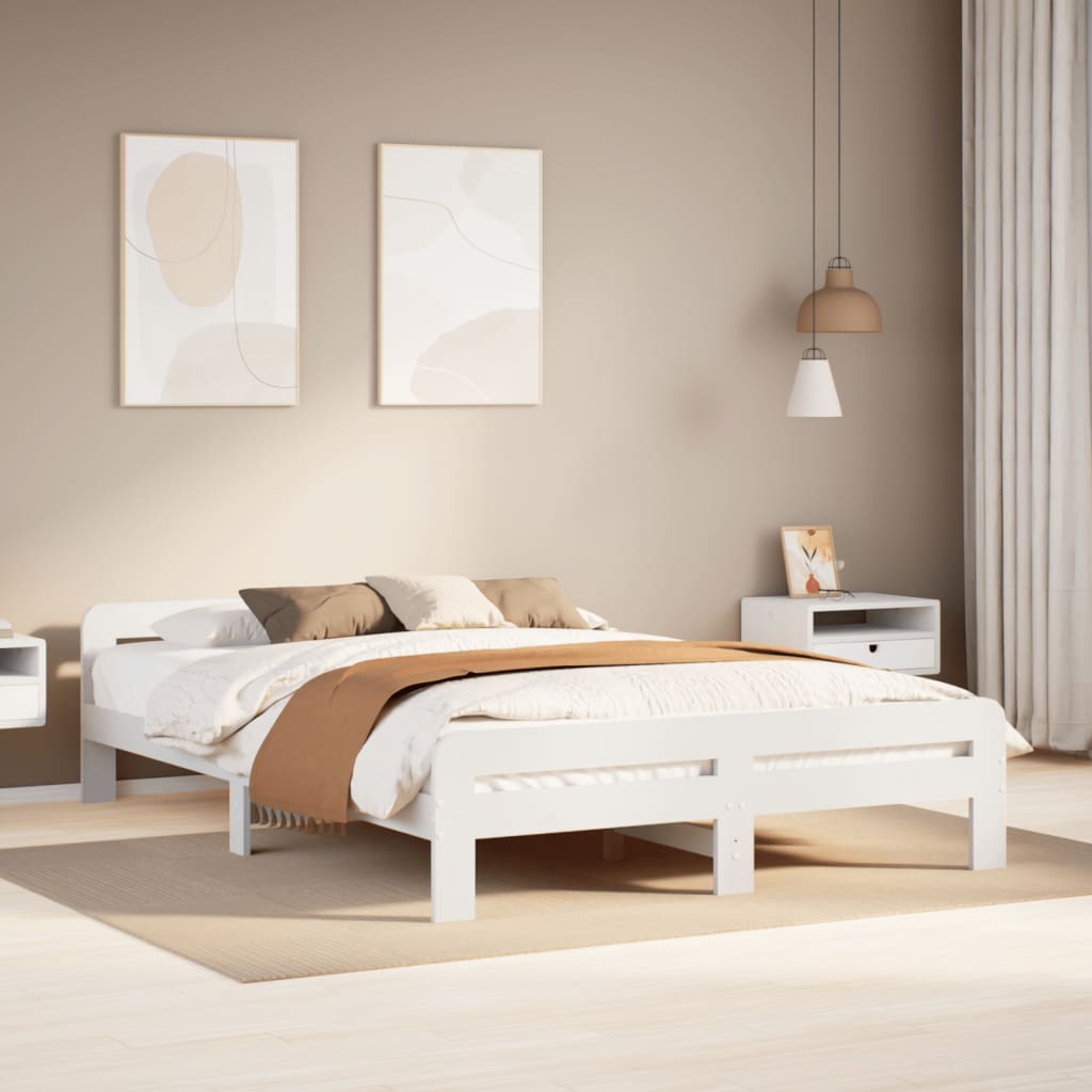 Bedframe White 140x200cm Solid Wood Pine - Direct Imports