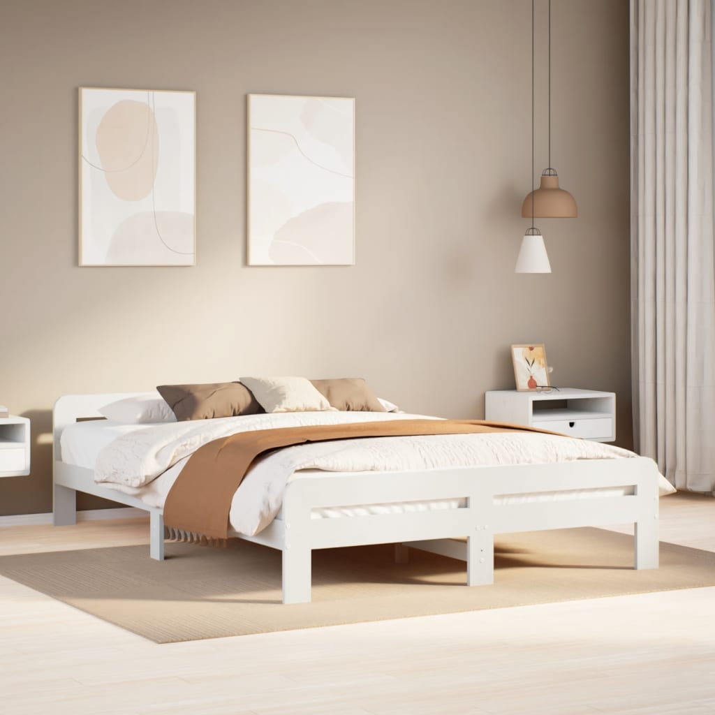 Bedframe White 140x190cm Solid Wood Pine - Merkel Designers