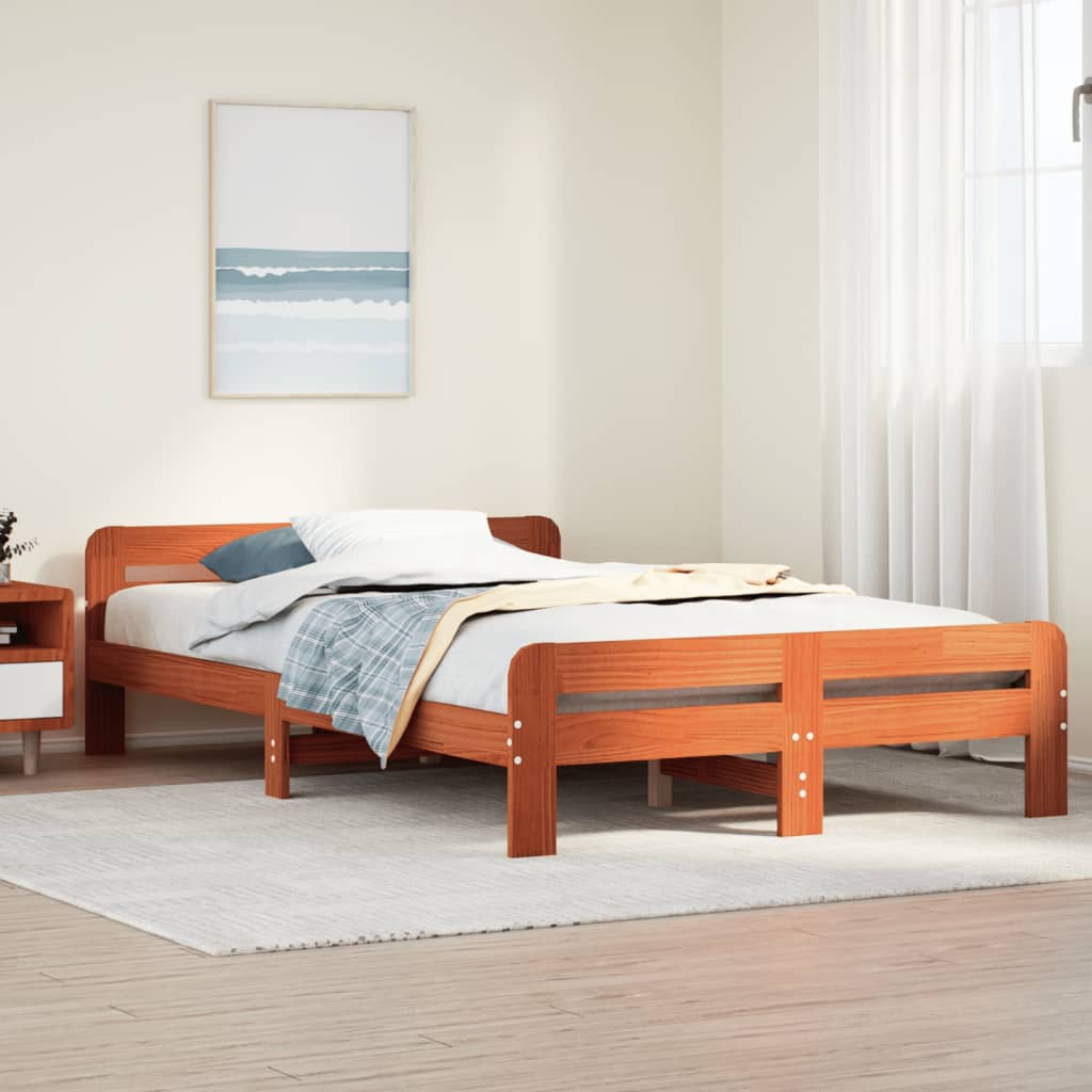 Bedframe Wax Brown 135x190cm Double Solid Wood Pine - Design Hut