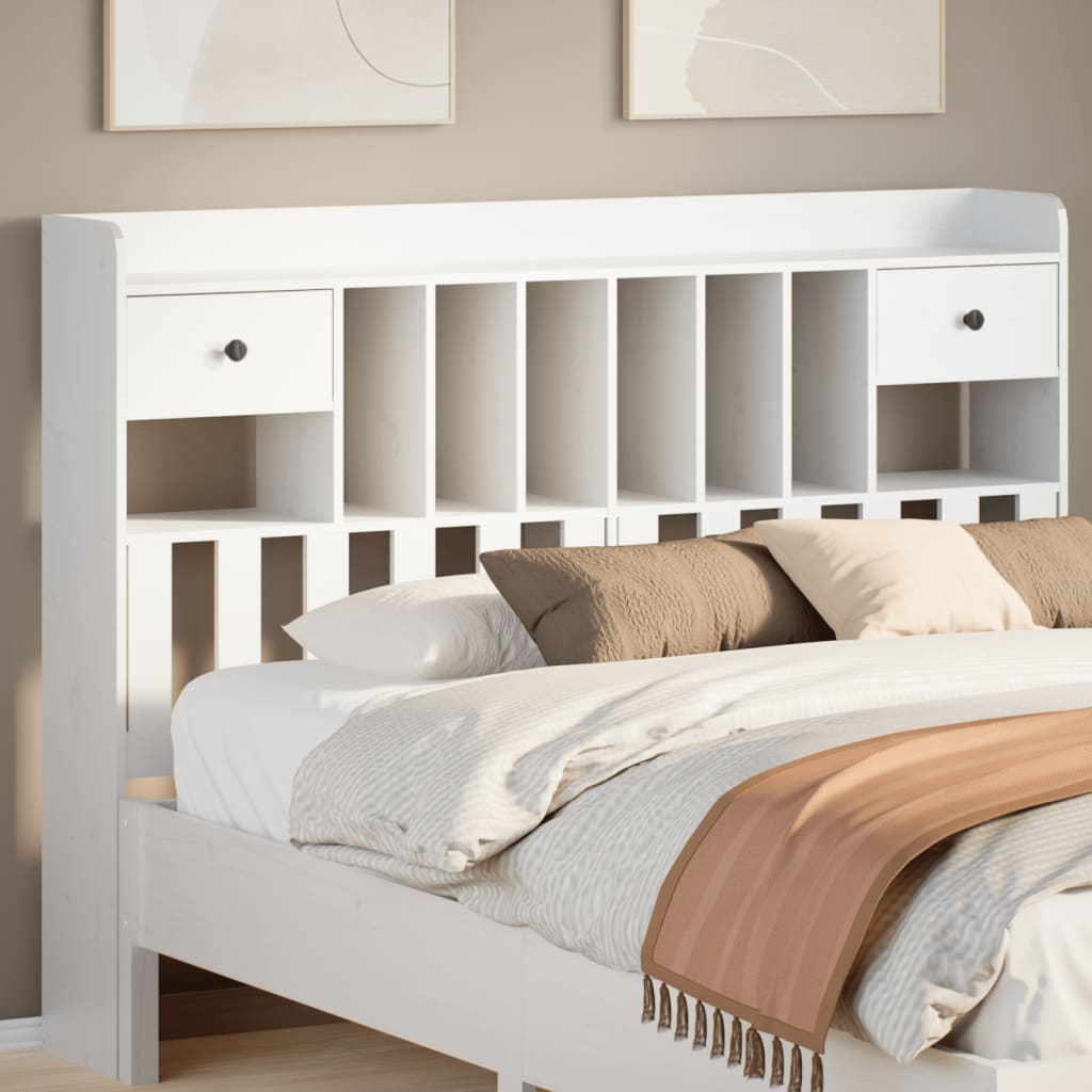 Headboard with Storage White 160 cm Solid Wood Pine - Style and Chic