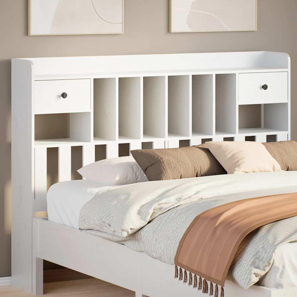 Headboard with Storage White 140 cm Solid Wood Pine - Unbeatable Bargains