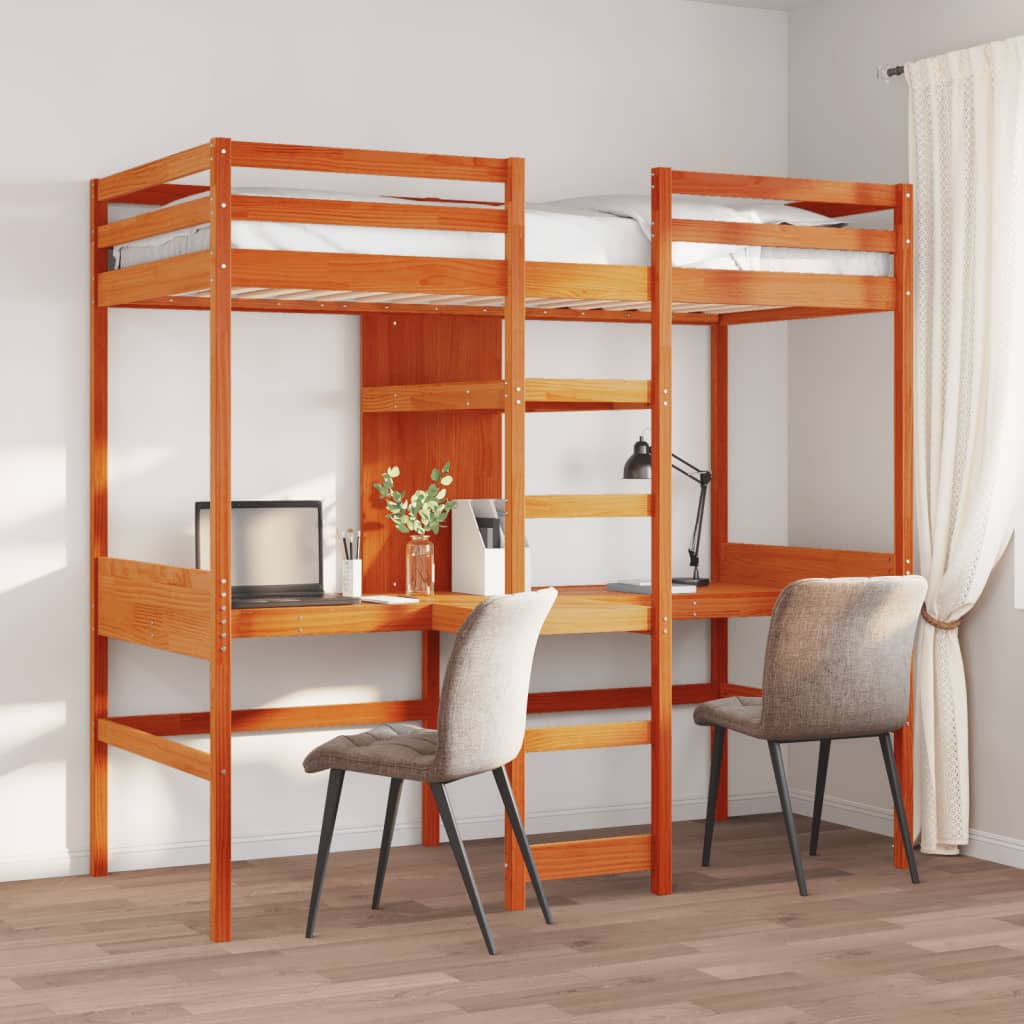 Loft Bedframe Wax Brown 90x190cm Solid Wood Pine - Decor Base