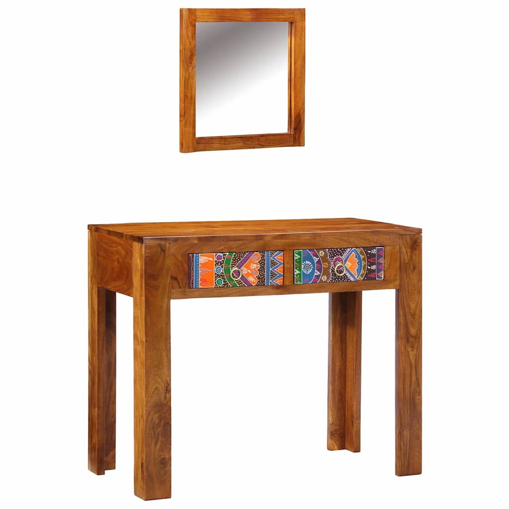 Dressing Table with Mirror Honey Brown Solid Wood Acacia - R and M Furniture