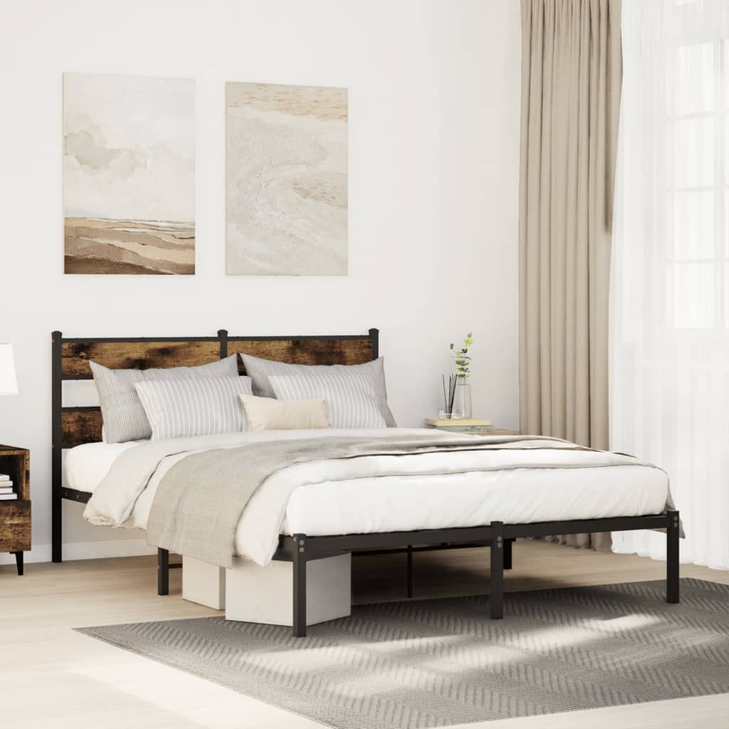 Metal Bedframe Smoked Oak 160x200cm - The Home Maker