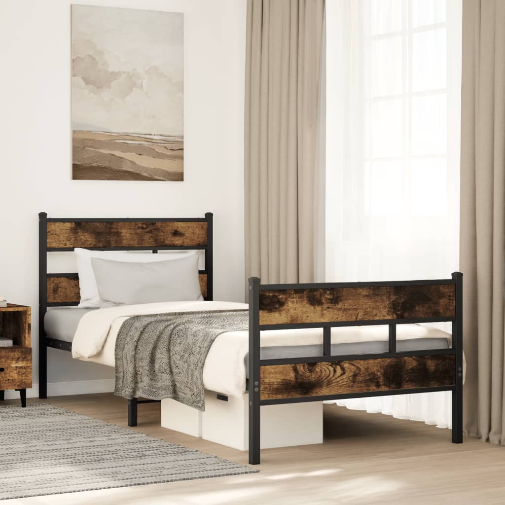 Metal Bedframe Smoked Oak 100x200cm - Decor Base