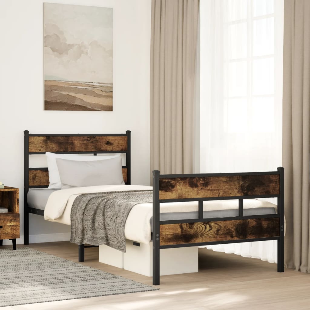 Metal Bedframe Smoked Oak 107x203cm - Unbeatable Bargains