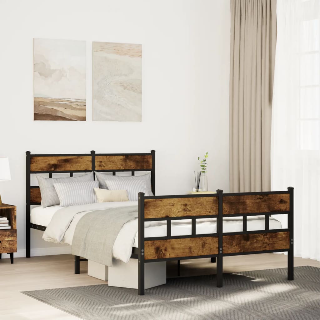 Metal Bedframe Smoked Oak 120x190cm Small Double - Unbeatable Bargains