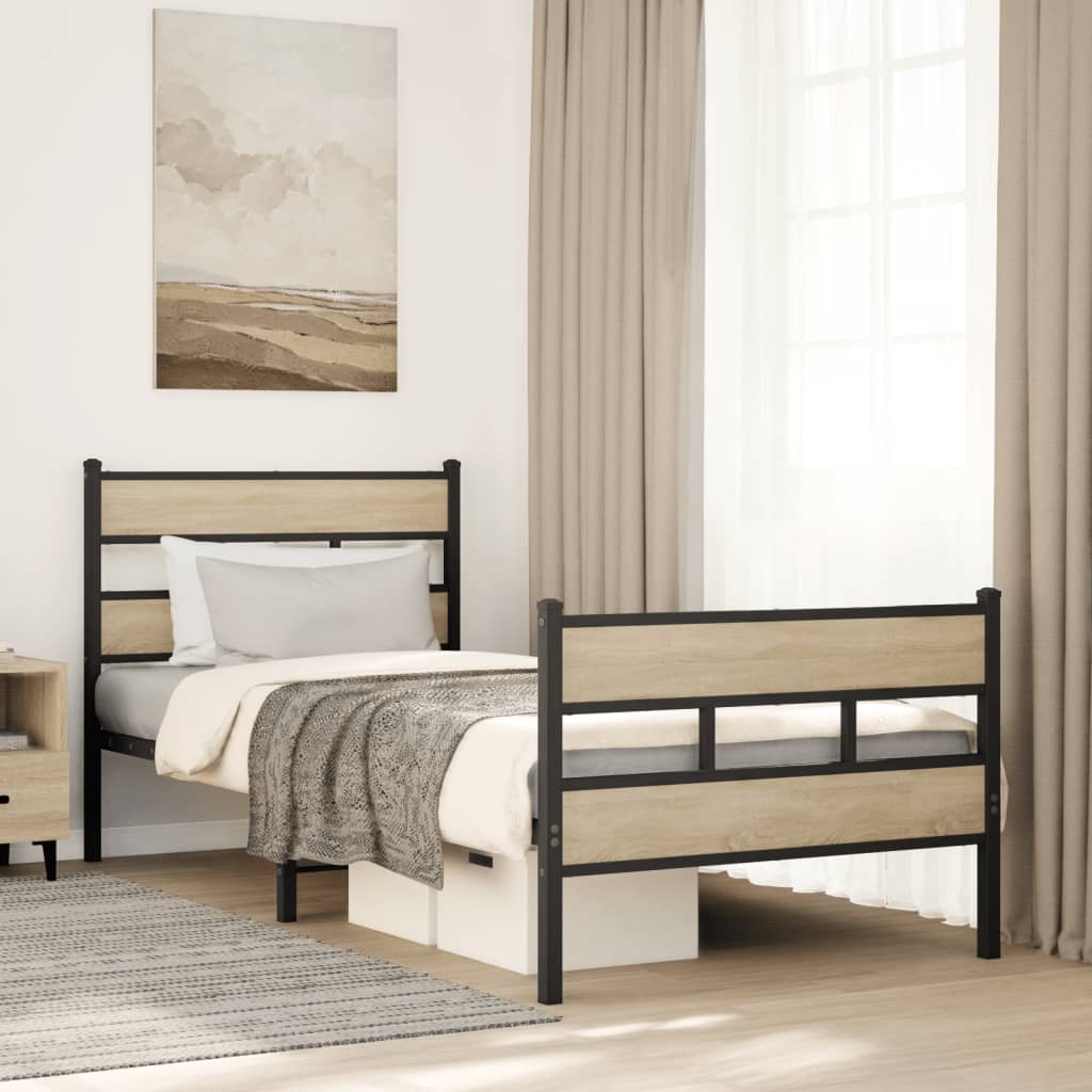 Metal Bedframe Sonoma Oak 100x190cm - Discount Dealers