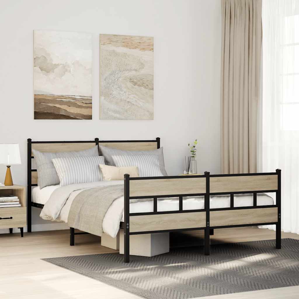Metal Bedframe Sonoma Oak 140x190cm - Unbeatable Bargains
