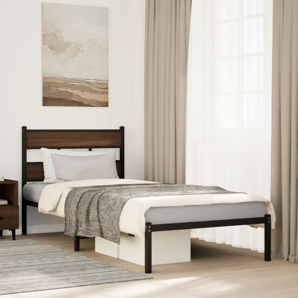 Bedframe with Headboard Brown Oak 75x190cm Small Single - Direct Imports
