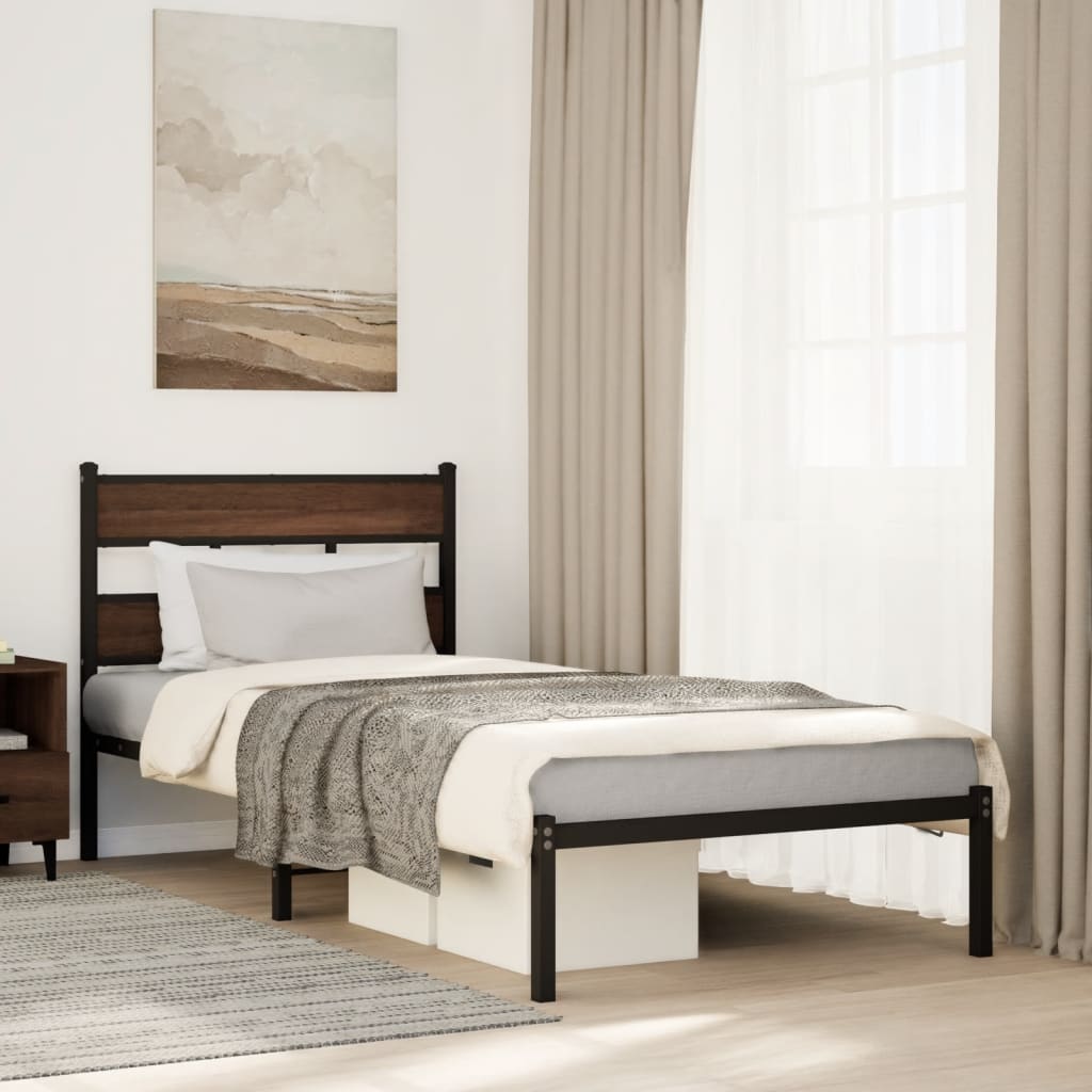 Bedframe with Headboard Brown Oak 90x190cm Single - Casper Homes