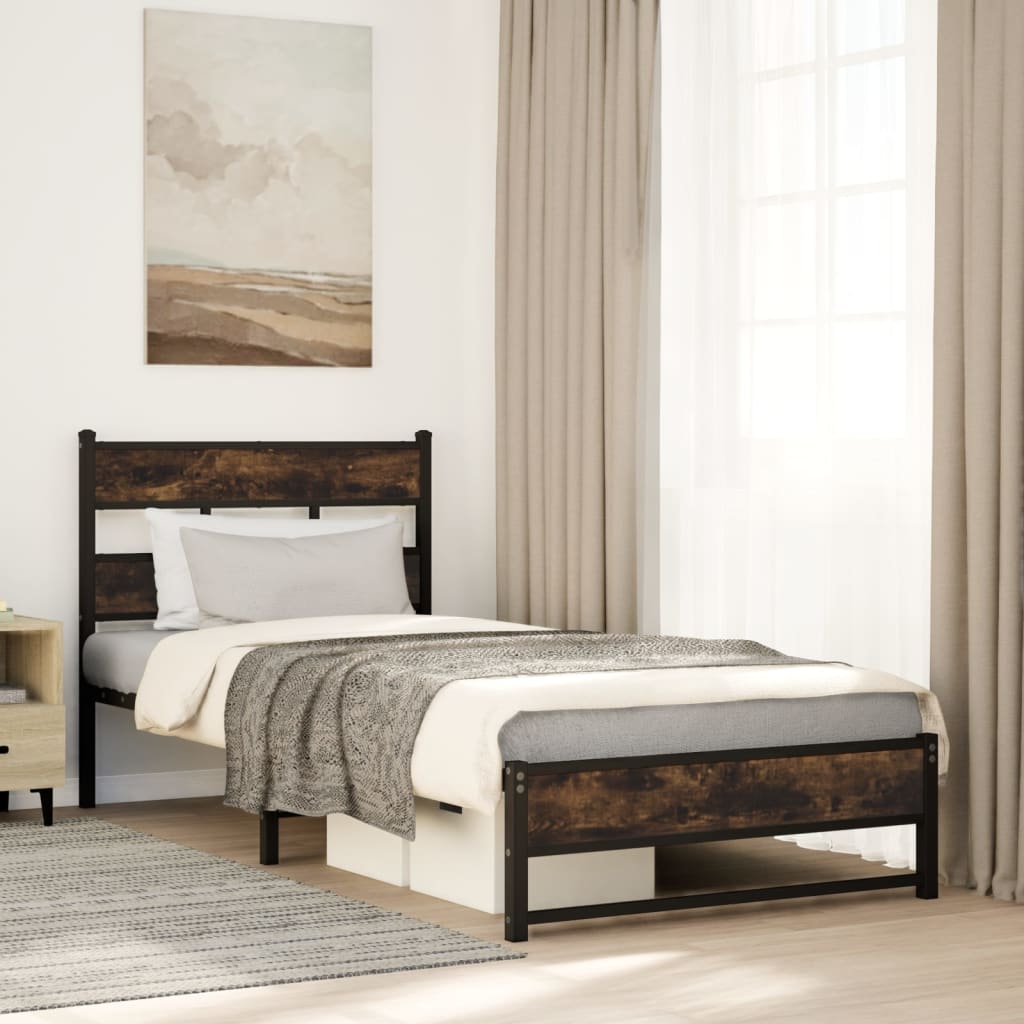 Metal Bedframe Smoked Oak 80x200cm - Discount Dealers