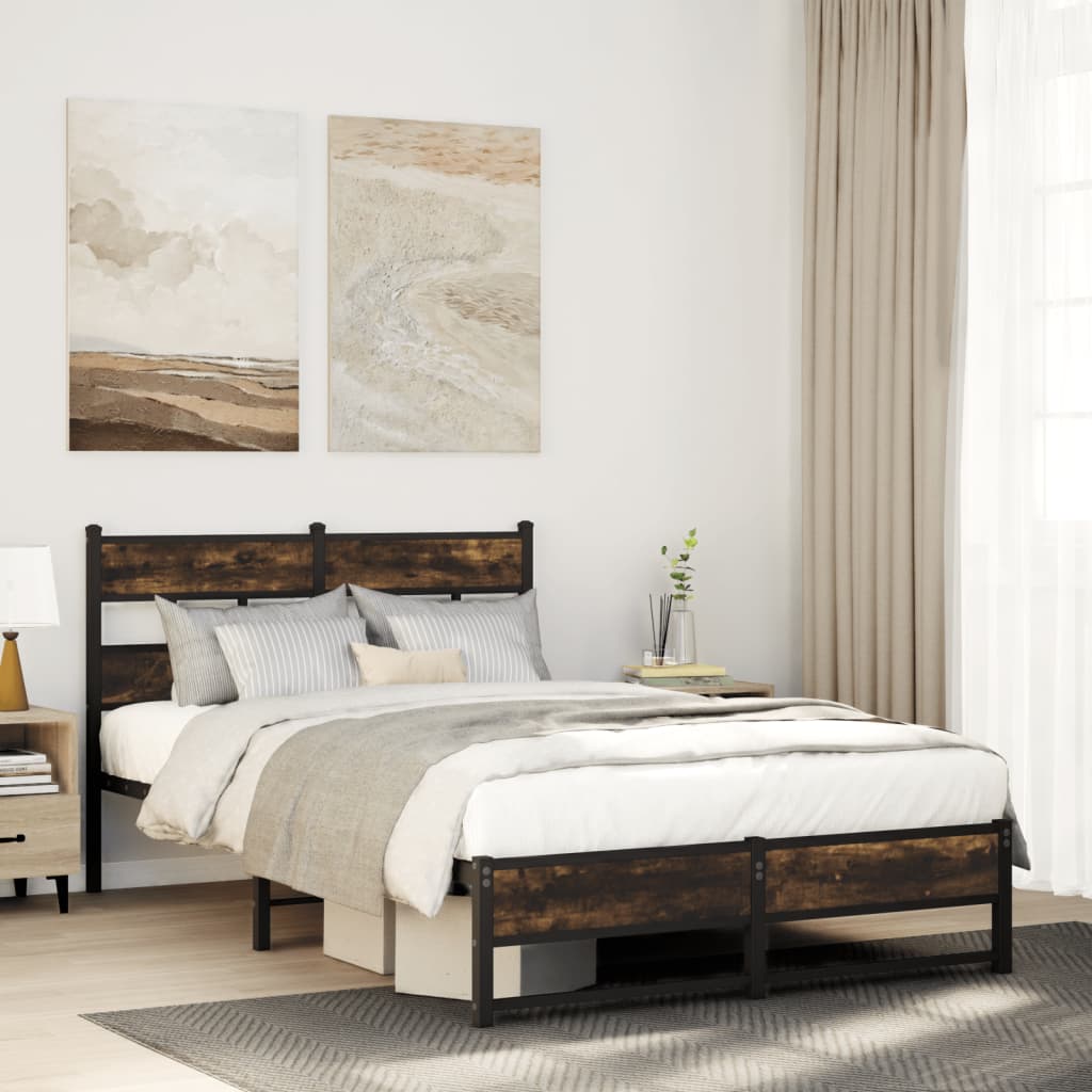 Metal Bedframe Smoked Oak 120x190cm Small Double - Direct Imports