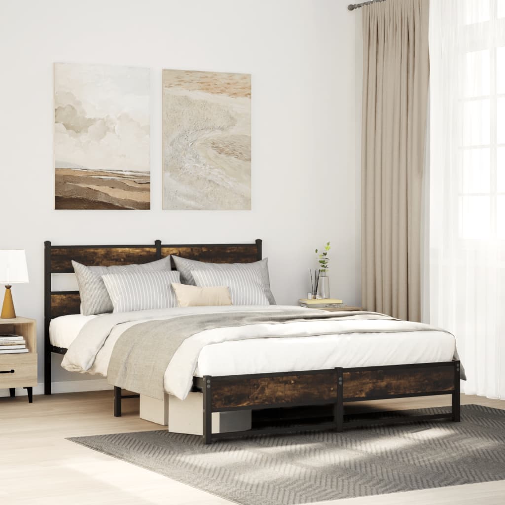 Metal Bedframe Smoked Oak 160x200cm - The Home Maker