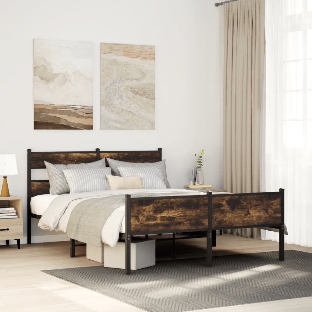 Bedframe Smoked Oak 140x200cm Engineered Wood - The Home Maker
