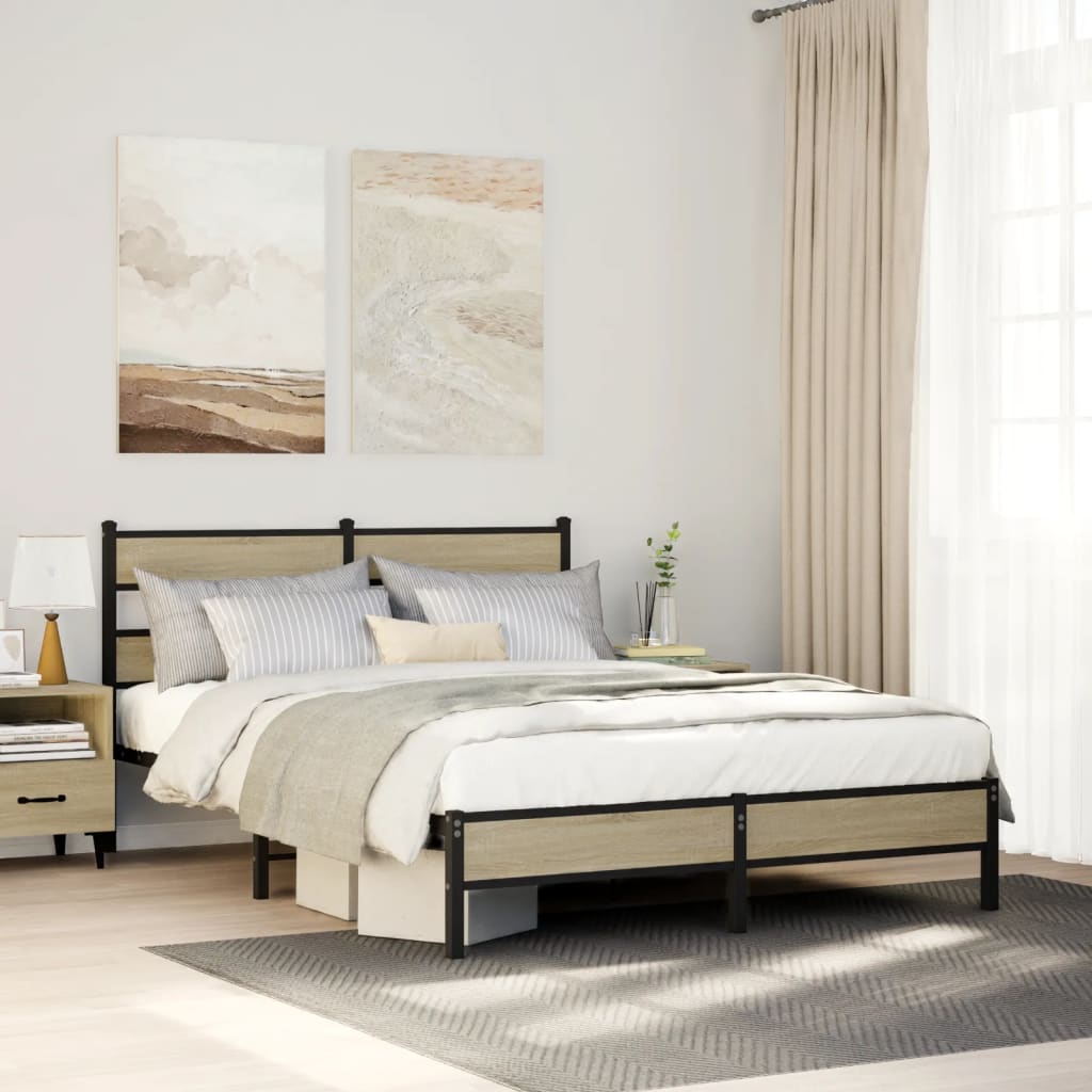 Bedframe Sonoma Oak 140x190cm Engineered Wood - All Things Good