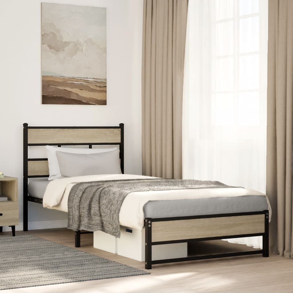 Metal Bedframe Sonoma Oak 80x200cm - The Home Maker