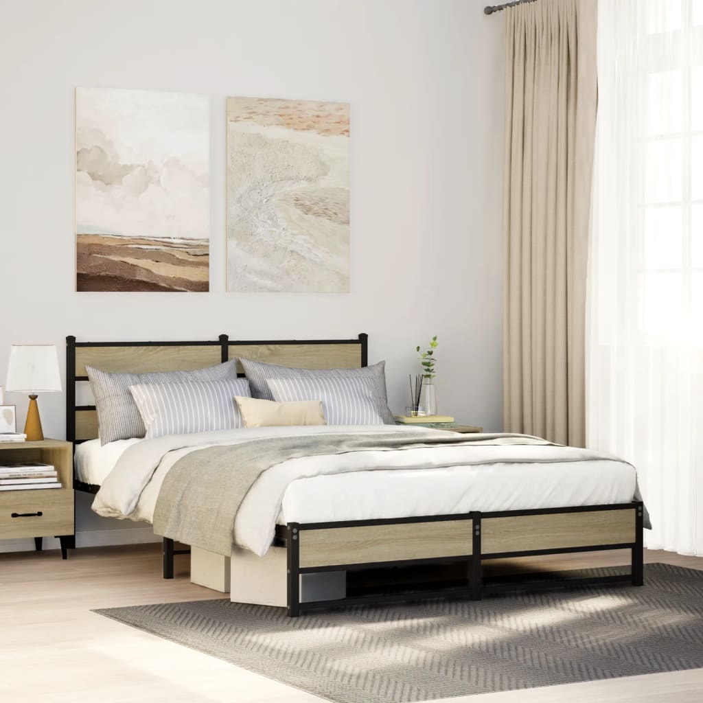 Metal Bedframe Sonoma Oak 150x200cm King Size - Merlin Deals