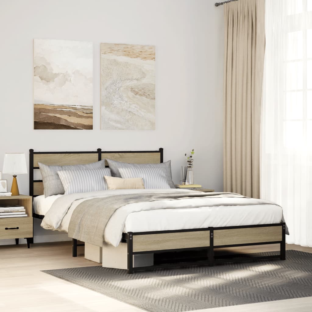 Metal Bedframe Sonoma Oak 160x200cm - Casper Homes