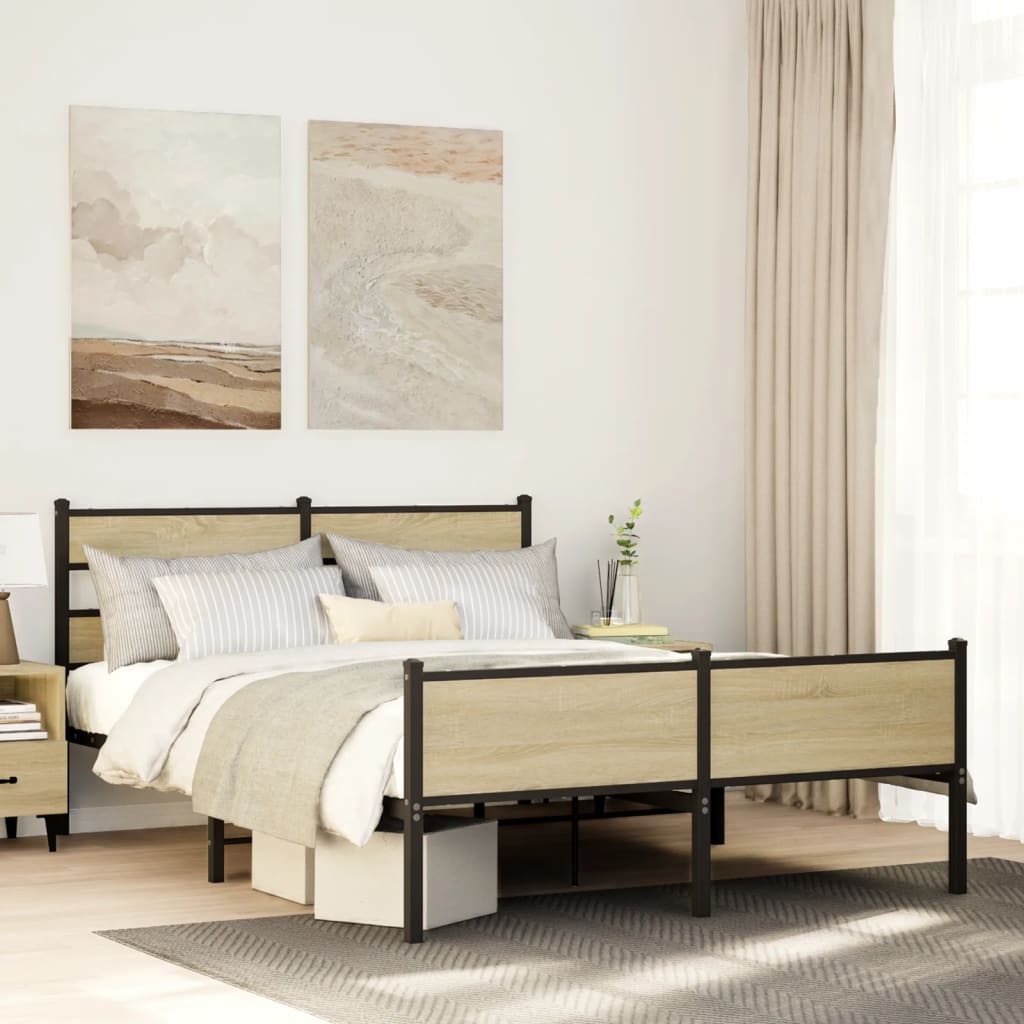 Bedframe Sonoma Oak 137x190cm Engineered Wood - All Things Good