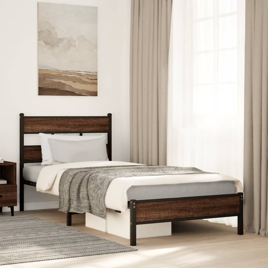 Bedframe Brown Oak 75x190cm Small Single Engineered Wood - Casper Homes