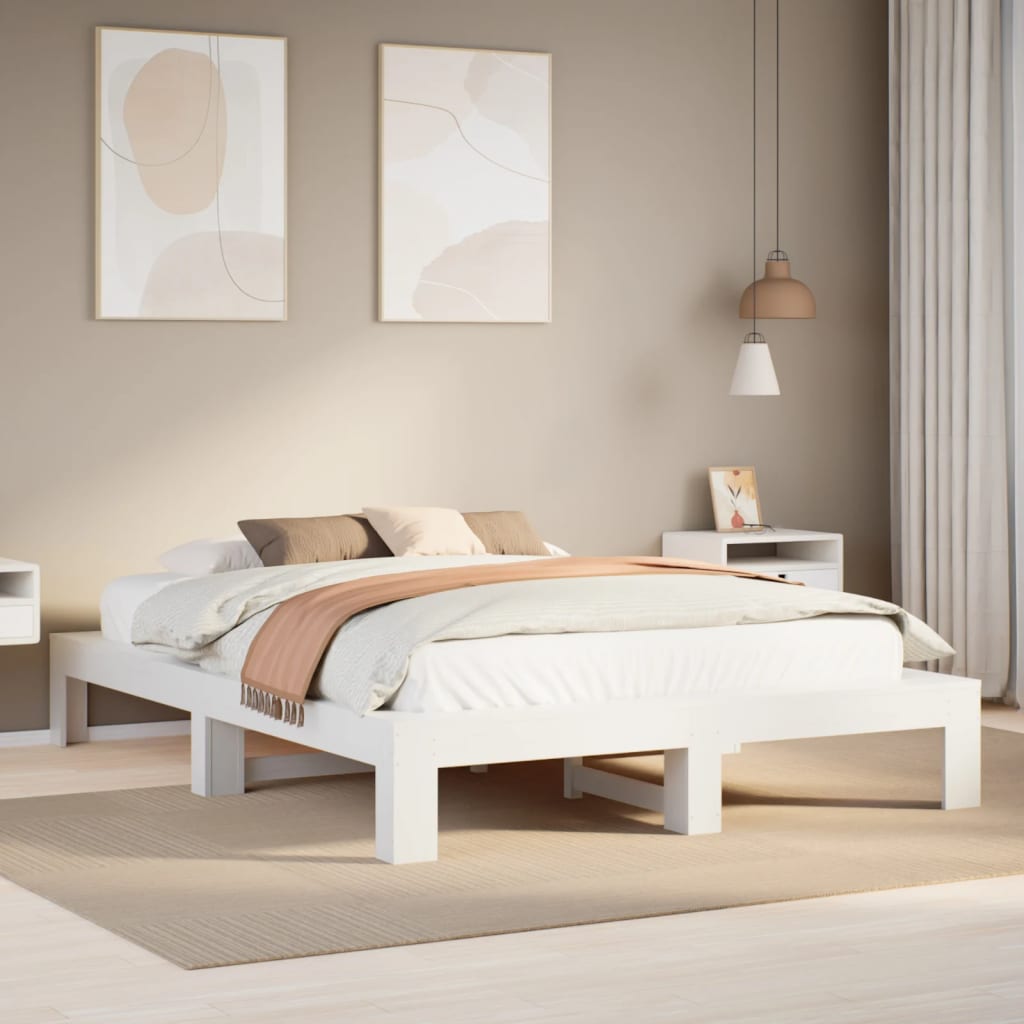 Bedframe White 140x200cm Solid Wood Pine - Charlotte Dunes