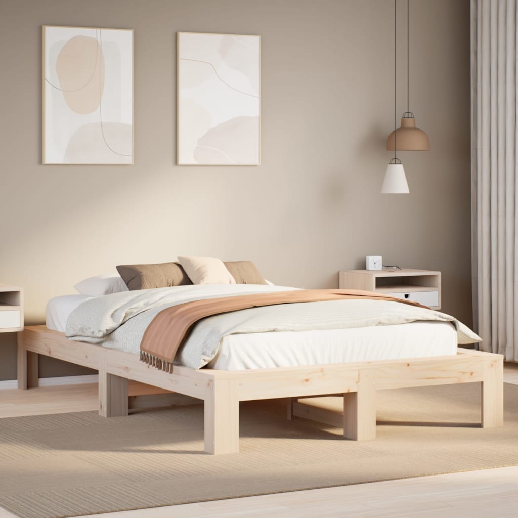 Bedframe 135x190cm Double Solid Wood Pine - Merlin Deals