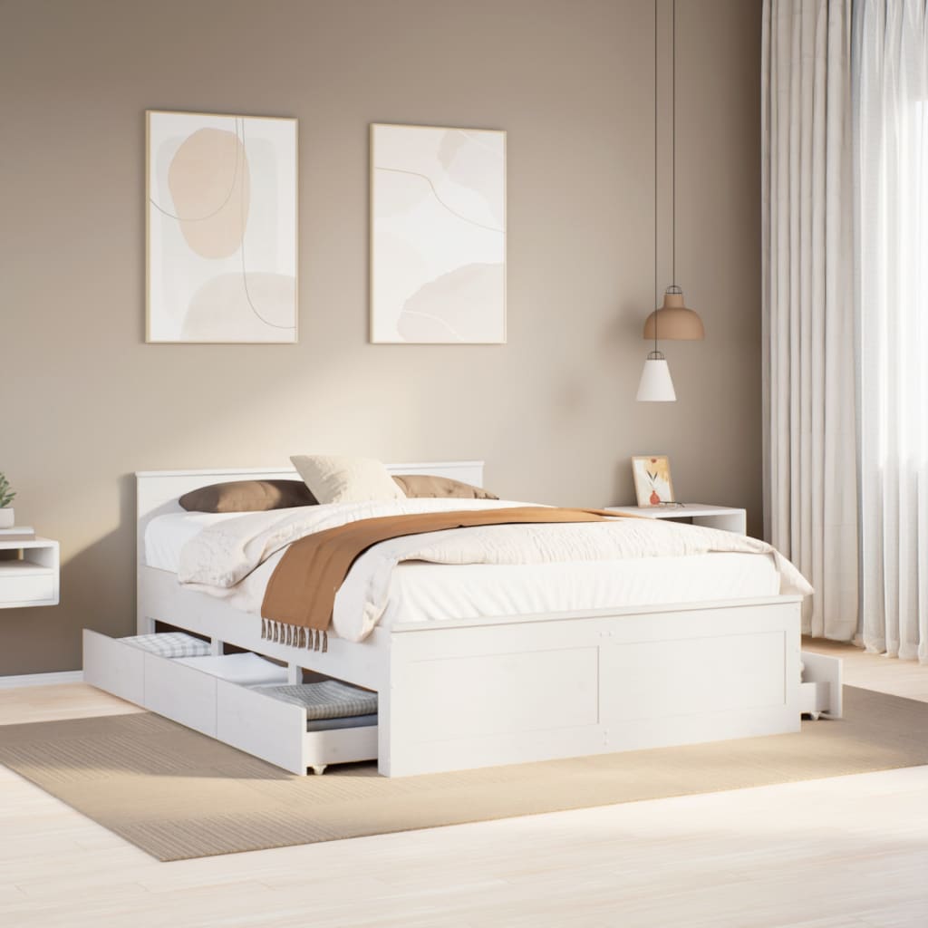 Bedframe with Headboard White 140x190cm Solid Wood Pine - Merkel Designers