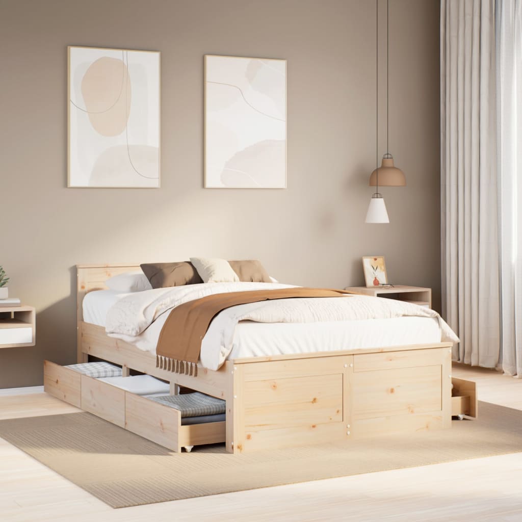 Bedframe with Headboard 135x190cm Double Solid Wood Pine - Discount Dealers