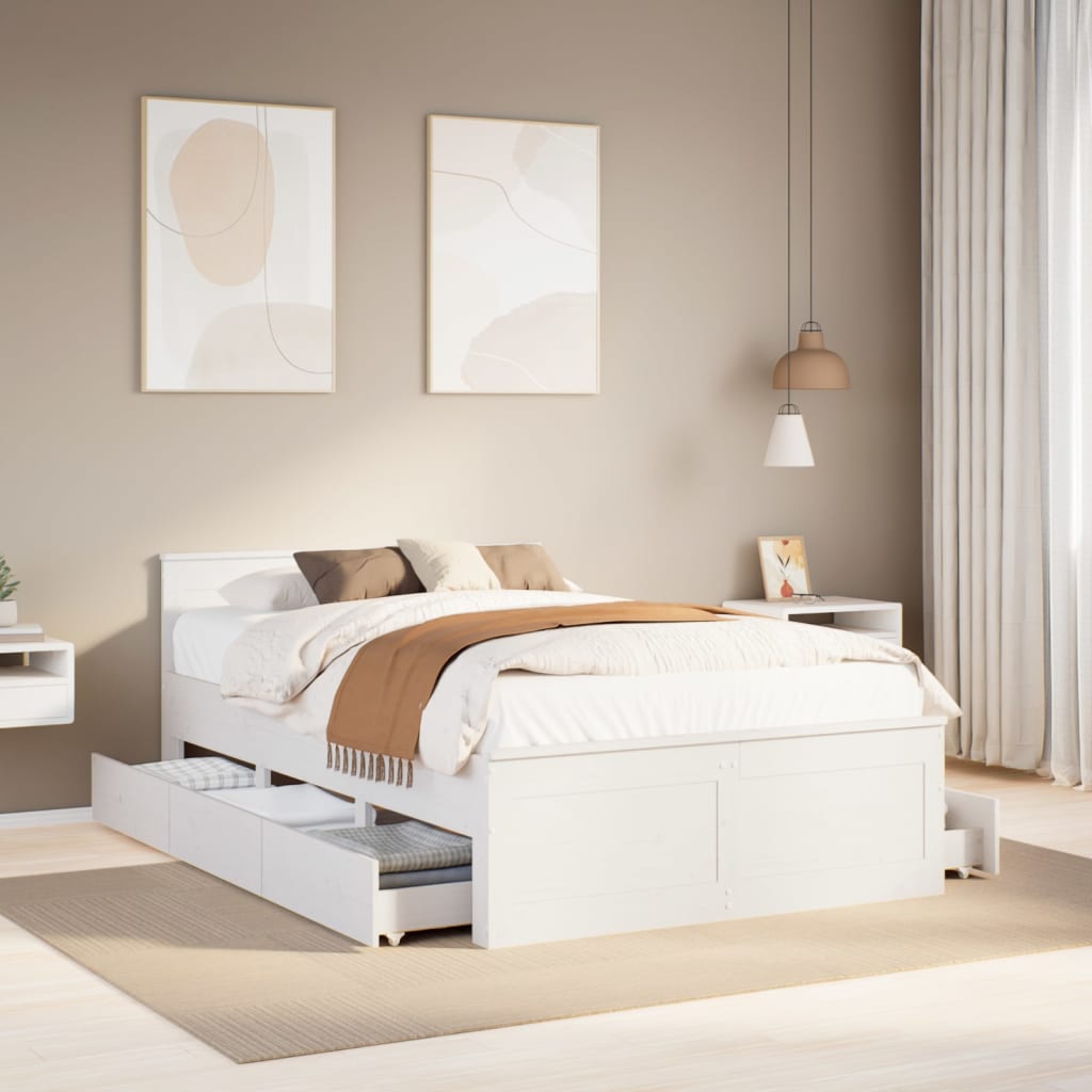 Bedframe with Headboard White 135x190cm Double Solid Wood Pine - Millennium Furniture