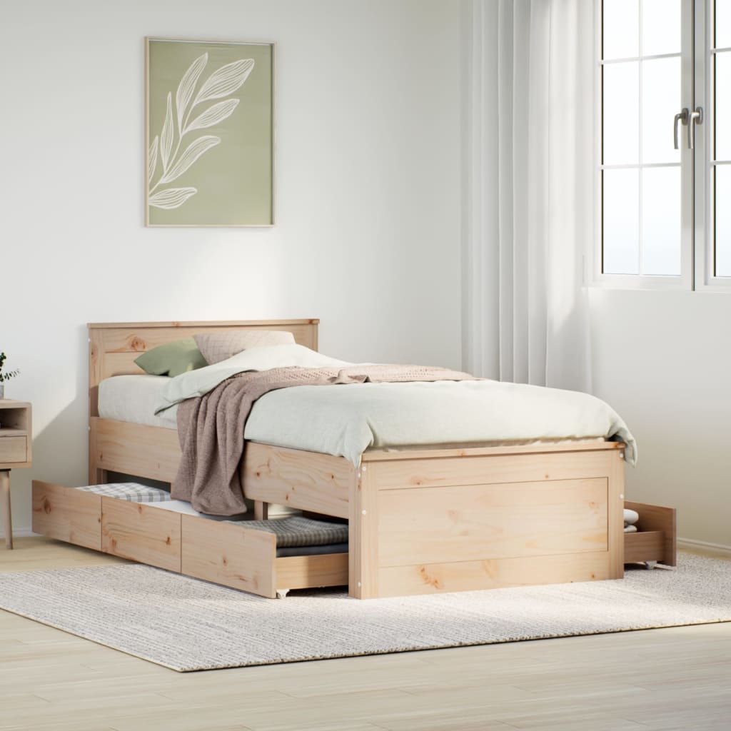 Bedframe with Headboard 90x190cm Single Solid Wood Pine - All Things Good