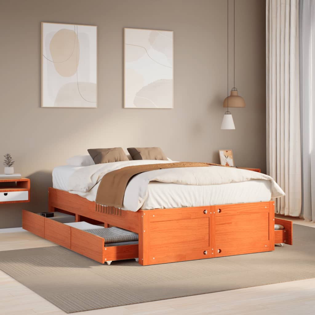 Bedframe with Drawers Wax Brown 120x190cm Small Double Solid Wood Pine - Discount Dealers