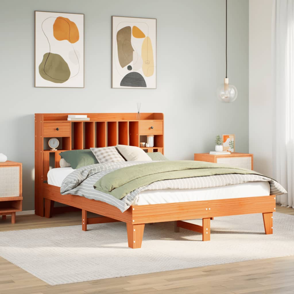 Bedframe Wax Brown 150x200cm King Size Solid Wood Pine - Decor Base