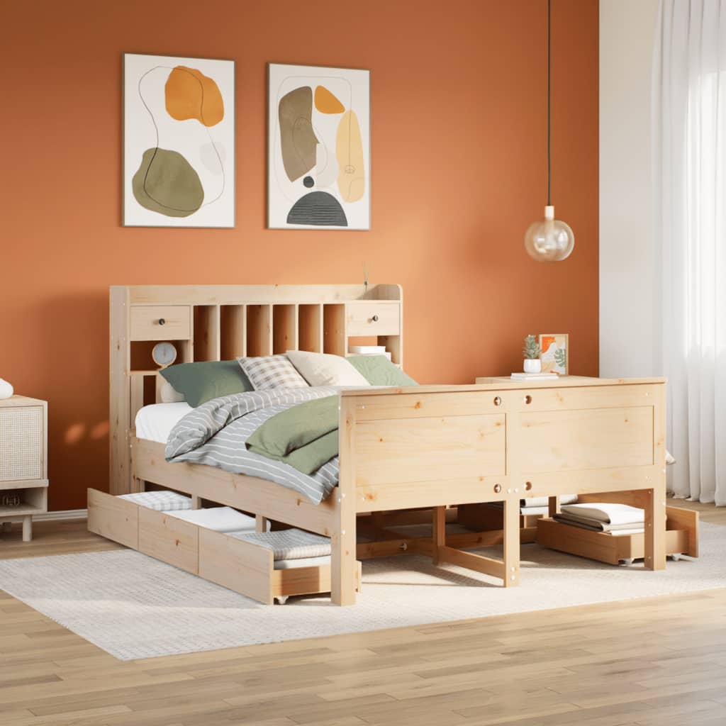 Bookcase Bed 150x200cm King Solid Wood Pine - Style and Chic