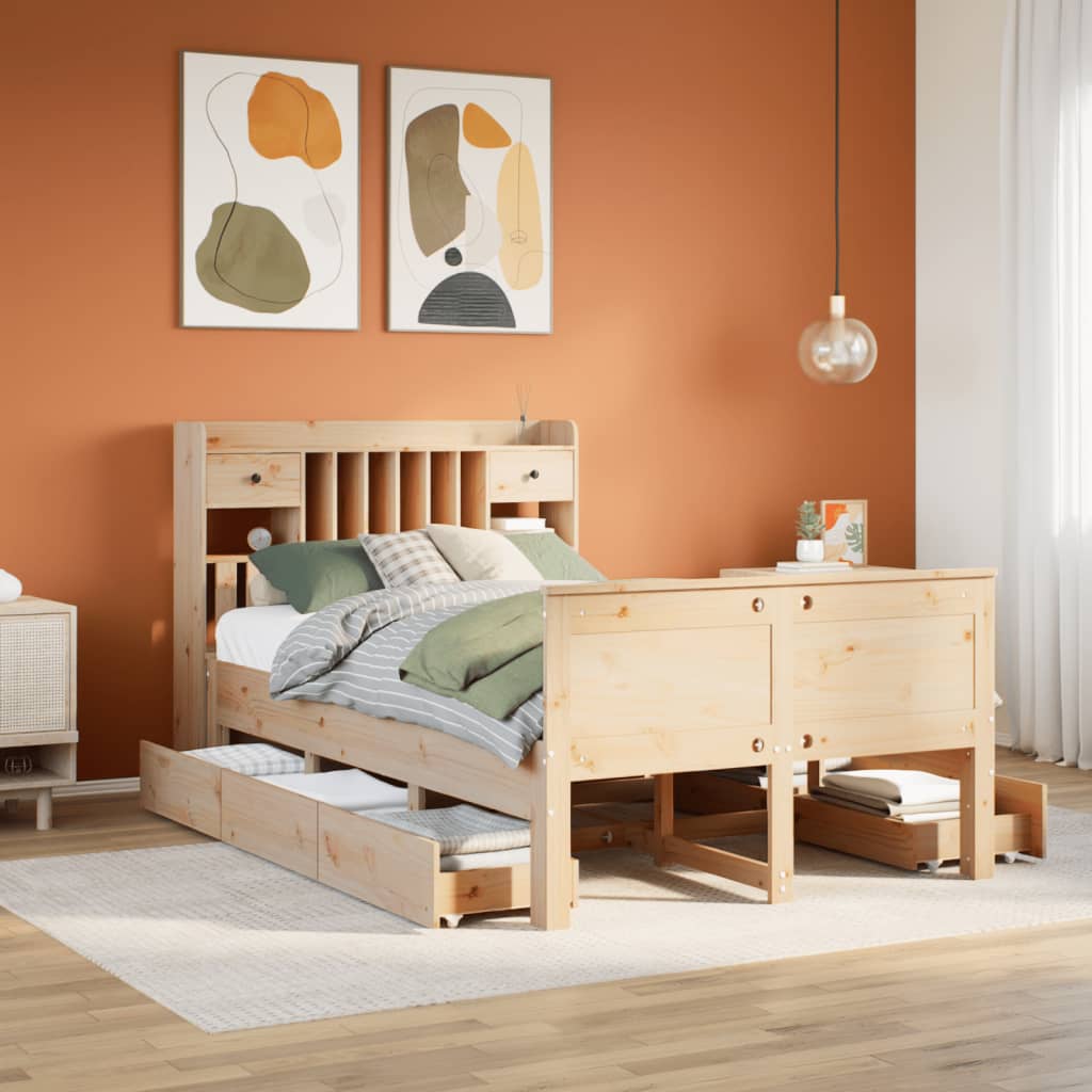Bookcase Bed 135x190cm Double Solid Wood Pine - Charlotte Dunes