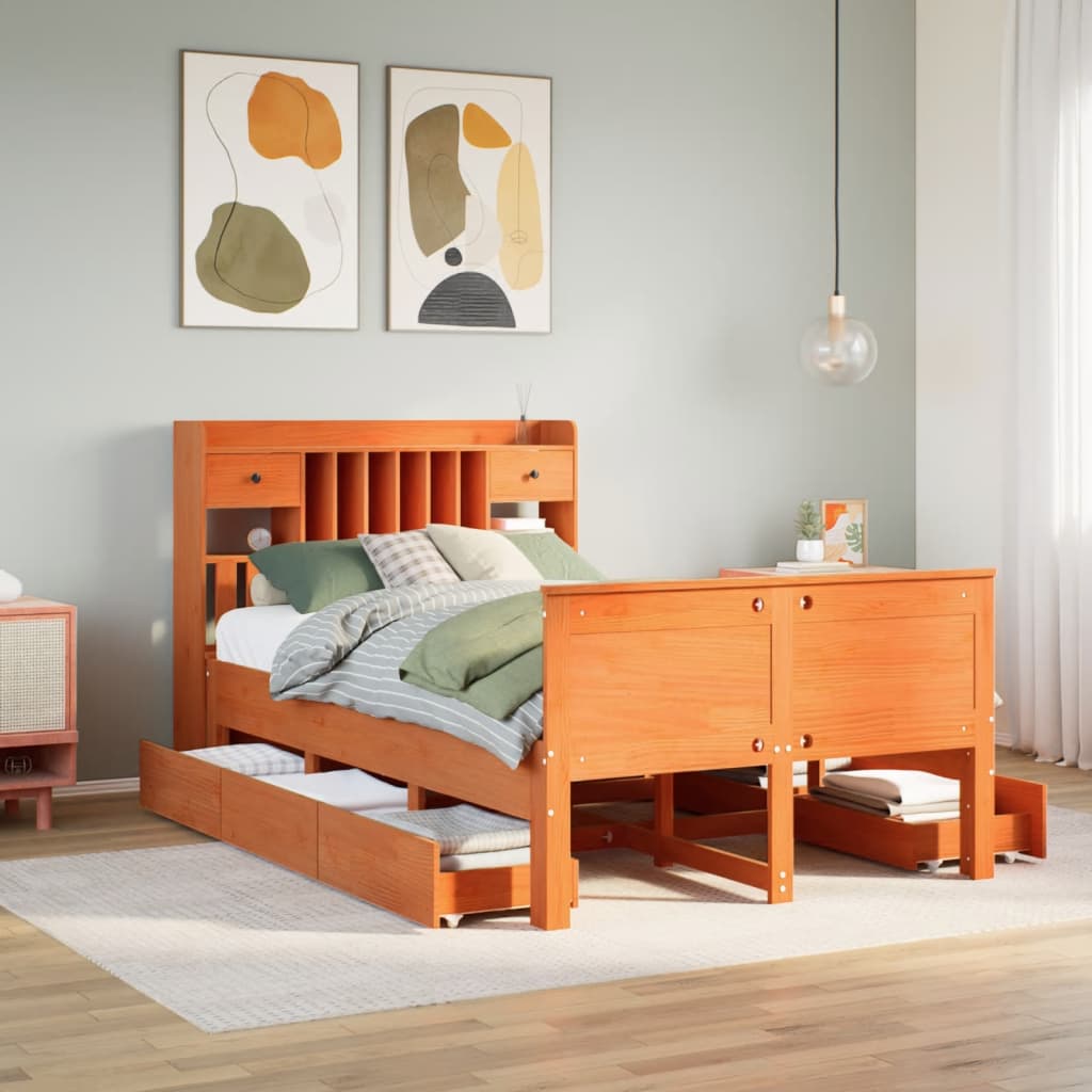 Bookcase Bed Wax Brown 135x190cm Double Solid Wood Pine - Sid & Sam
