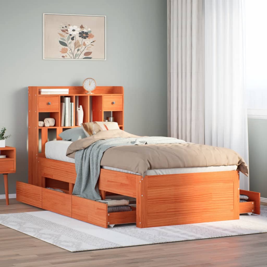 Bookcase Bed Wax Brown 75x190cm Small Single Solid Wood Pine - Style and Chic