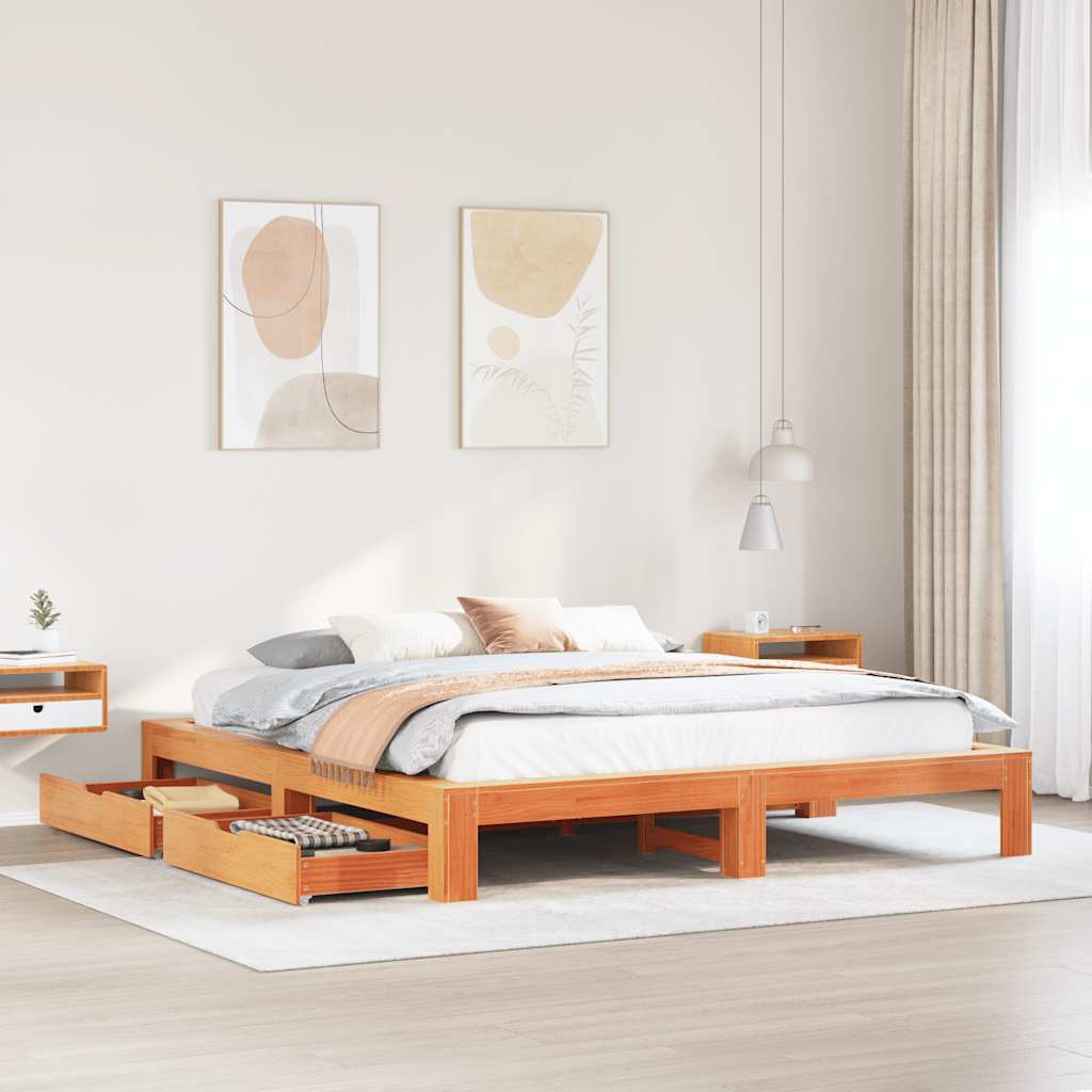 Bedframe Wax Brown 180x200cm Super King Solid Wood Pine - Sid & Sam