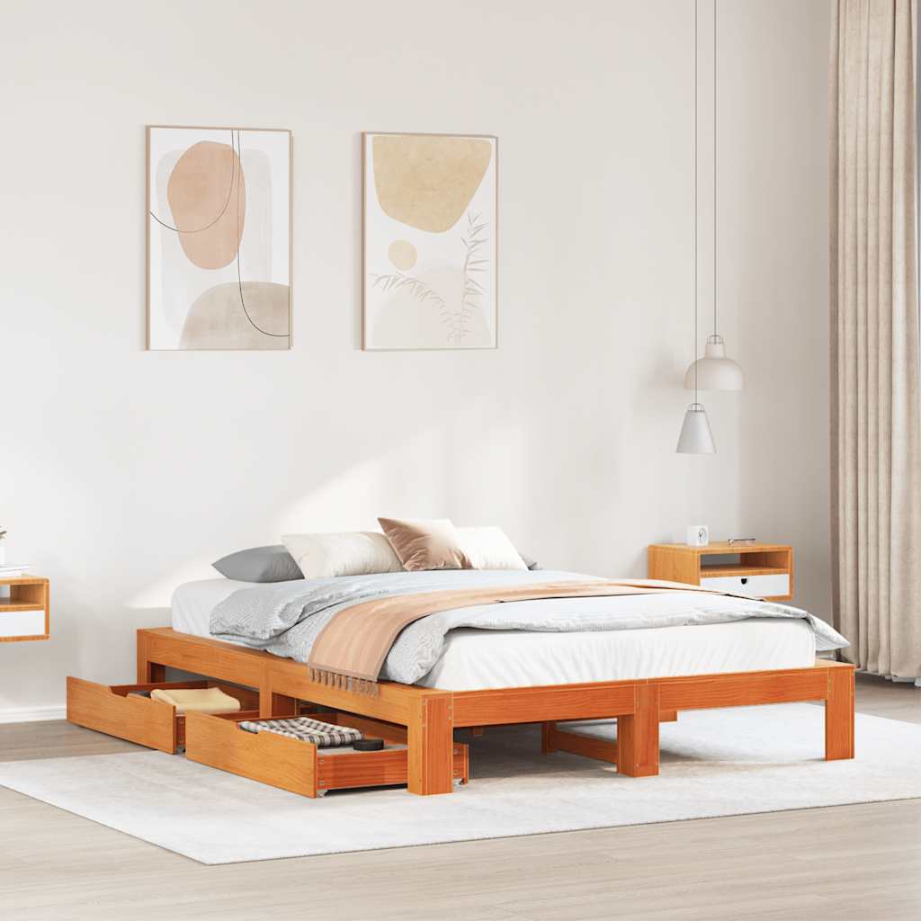Bedframe Wax Brown 140x200cm Solid Wood Pine - Sid & Sam