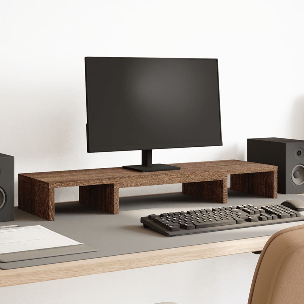 Monitor Stand Riser Adjustable Brown Oak 80x24x10.5 cm Engineered Wood - Merkel Designers
