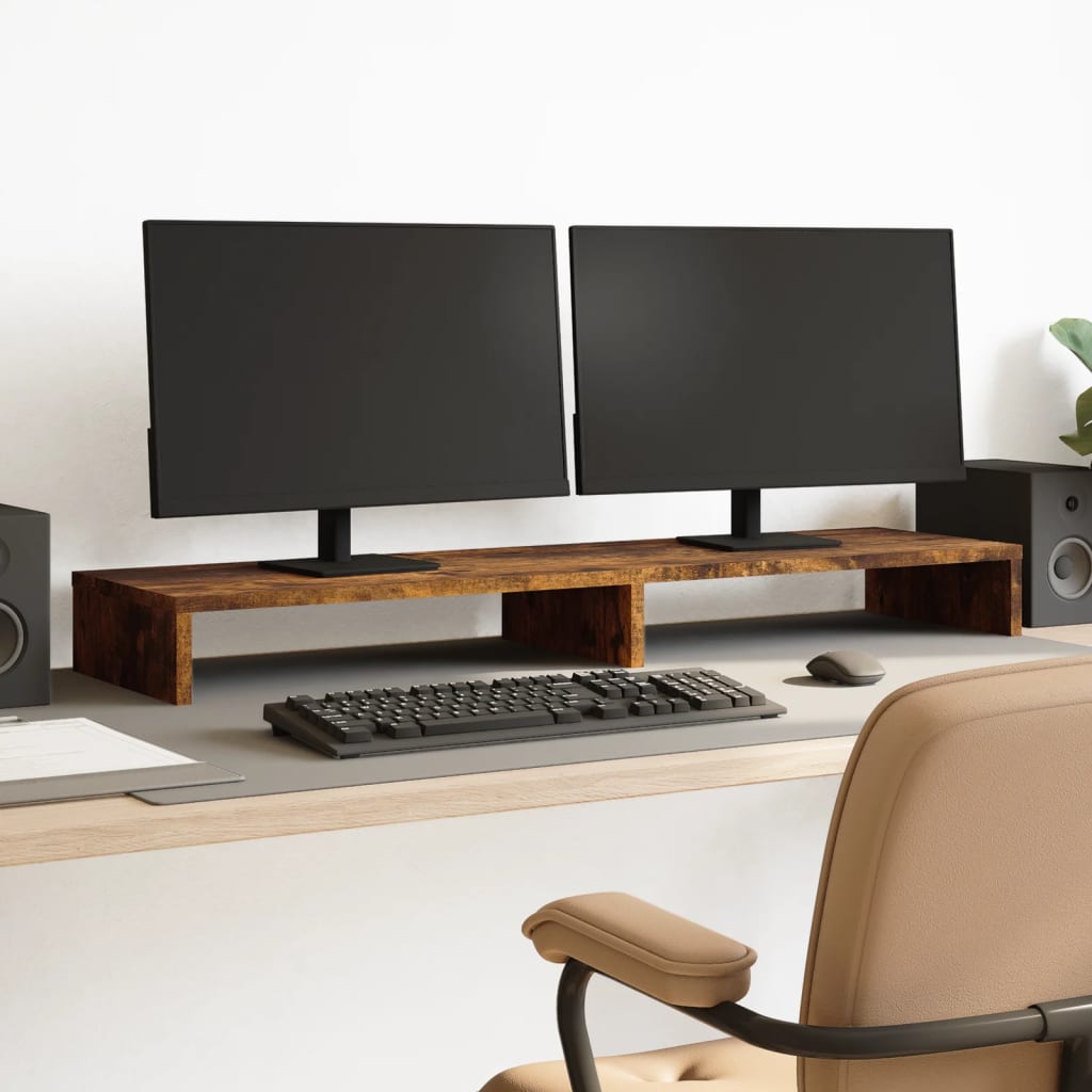 Monitor Stand Smoked Oak 100x27x10 cm Engineered Wood - Charlotte Dunes