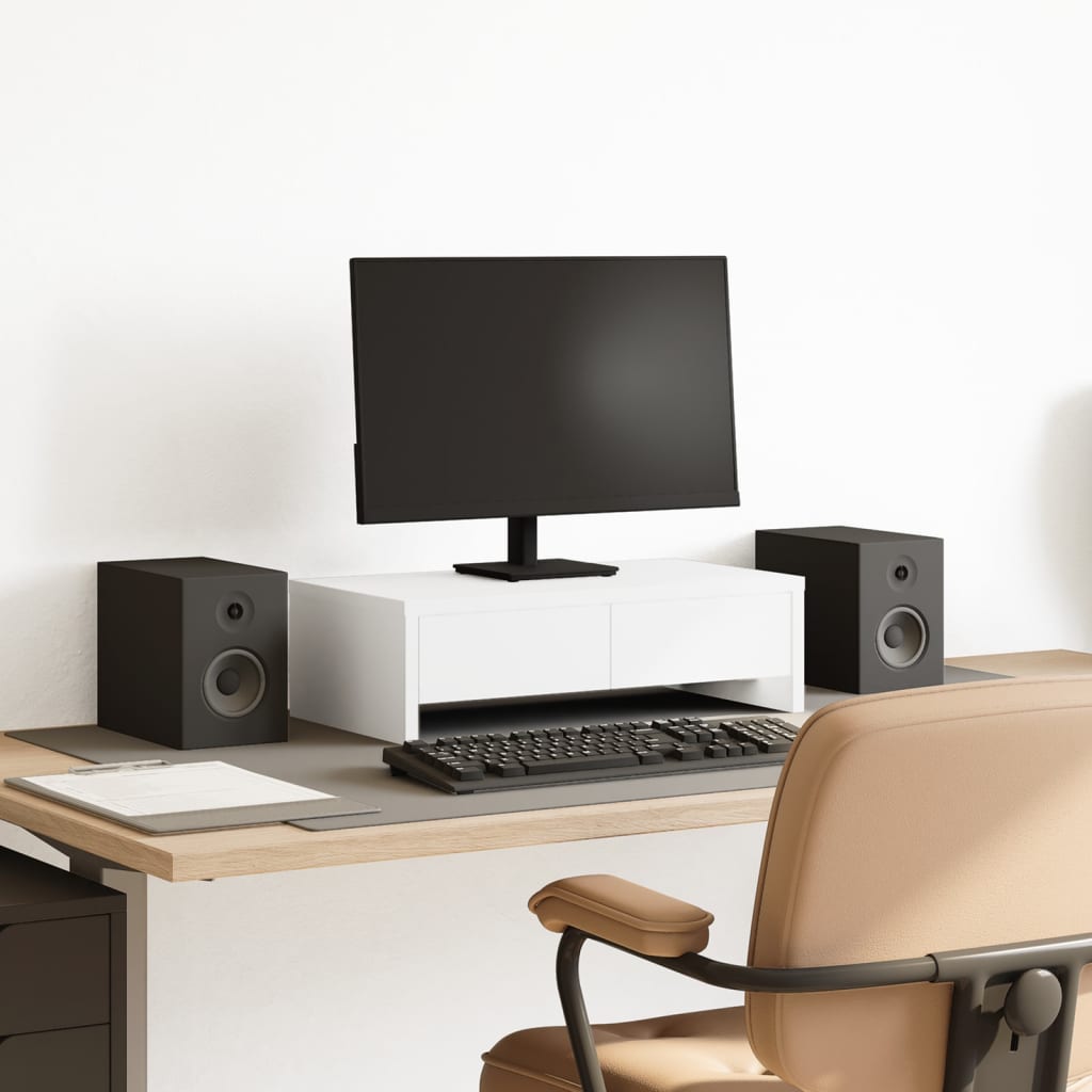 Monitor Stand with Drawers White 50x27x15 cm Engineered Wood - Casper Homes