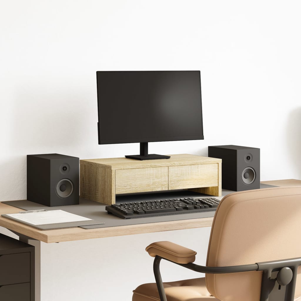Monitor Stand with Drawers Sonoma Oak 50x27x15 cm Engineered Wood - Charlotte Dunes