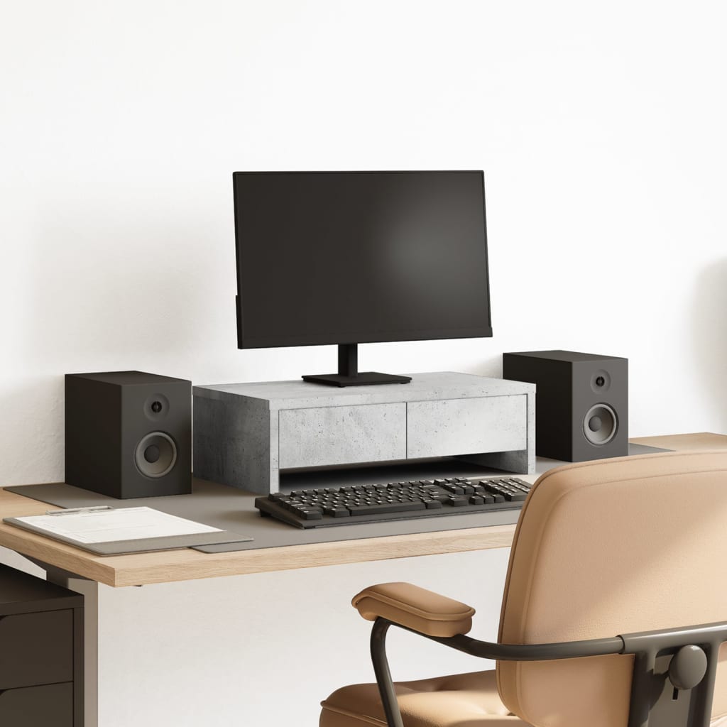 Monitor Stand with Drawers Concrete Grey 50x27x15 cm Engineered Wood - Charlotte Dunes