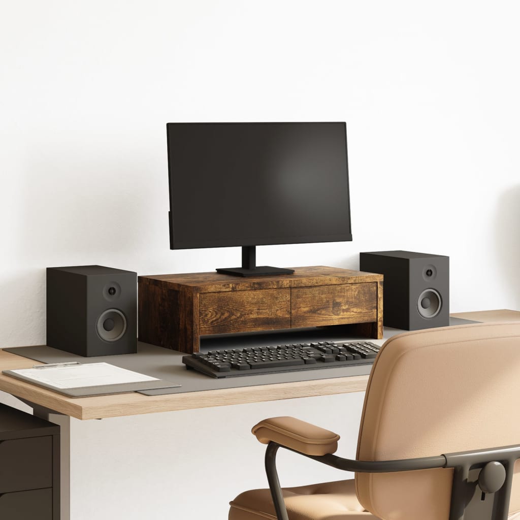 Monitor Stand with Drawers Smoked Oak 50x27x15 cm Engineered Wood - Merlin Deals